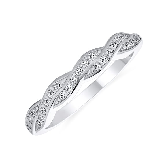 Bling Jewelry Womens Intertwined Twist Half Eternity Pave CZ Infinity Band Ring Sterling Silver