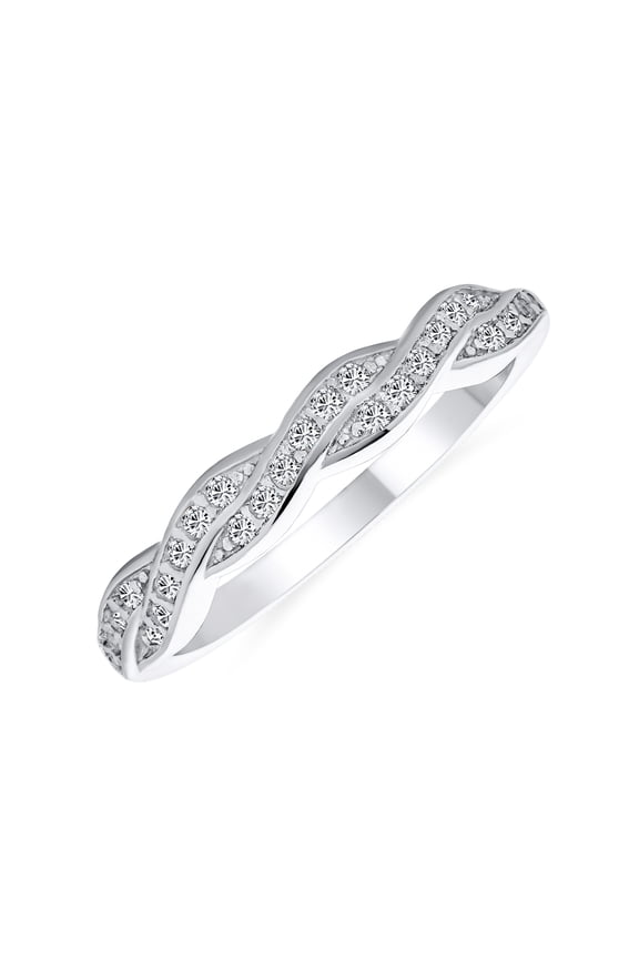 Womens Intertwined Pave Cubic Zirconia CZ Infinity Statement Band Ring Sterling Silver