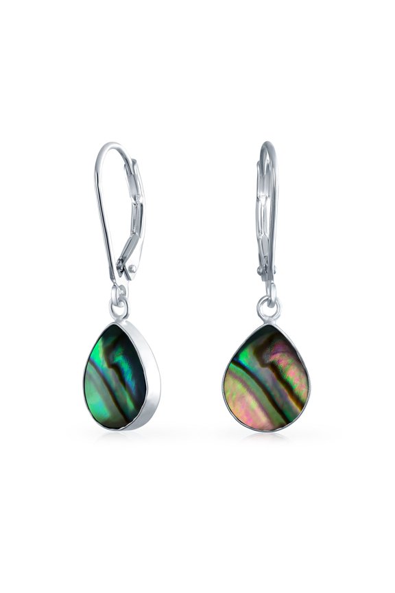 Womens  Iridescent Abalone Shell Teardrop Dangle Earrings Sterling Silver