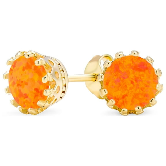 Bling Jewelry Womens Iridescent Opal Crown Stud Earrings Rose Gold & Sterling Silver 6MM Birthstone