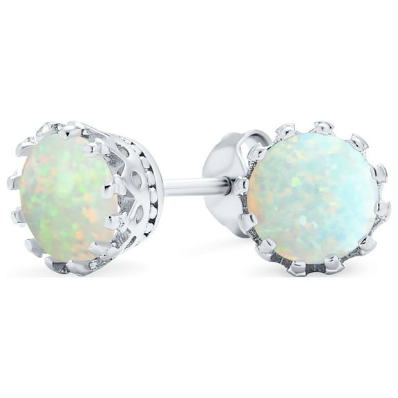 Bling Jewelry Womens Iridescent Opal Crown Stud Earrings Rose Gold & Sterling Silver 6MM Birthstone