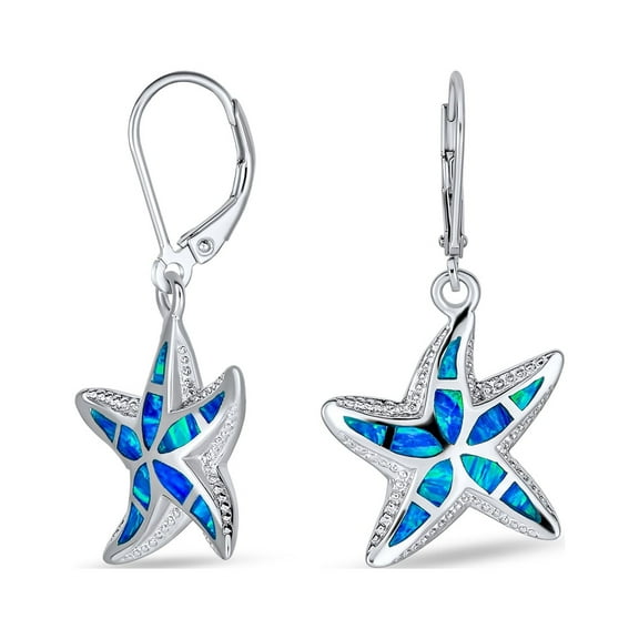 Bling Jewelry Womens Iridescent Created Opal Inlay Starfish Dangle Drop Earrings