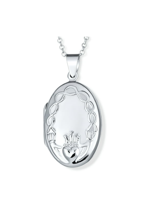 Womens Irish Celtic Claddagh Locket Necklace for Teens Sterling Silver Photo Holder