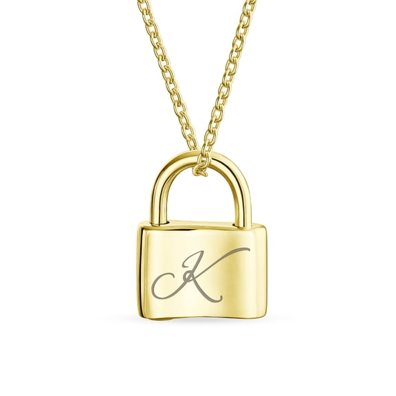 Bling Jewelry Womens K Script Initial Monogram Lock Pendant Necklace Gold 16 Inch