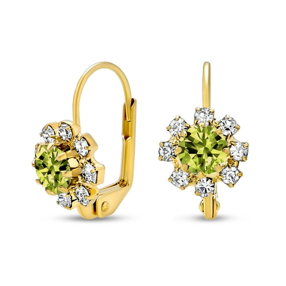 Bling Jewelry Womens Kelly Green Crystal Flower Gold Plated Lever back Drop Earrings
