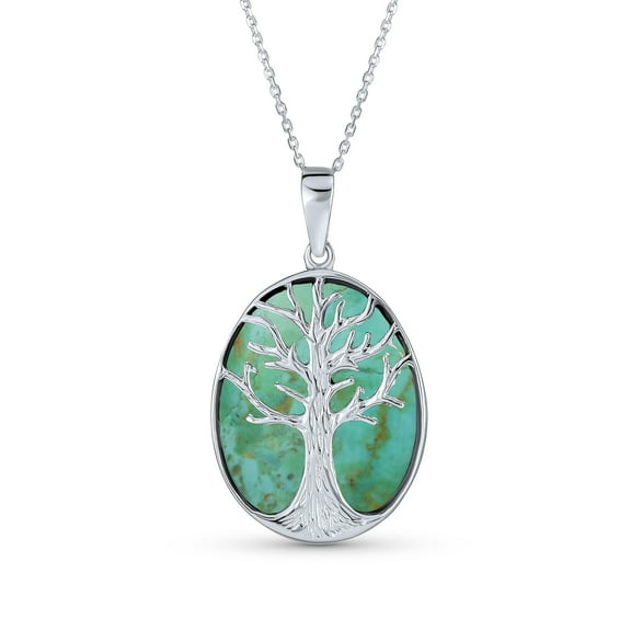 Bling Jewelry Womens Lapis Turquoise Abalone Tree of Life Pendant Necklace in Sterling Silver