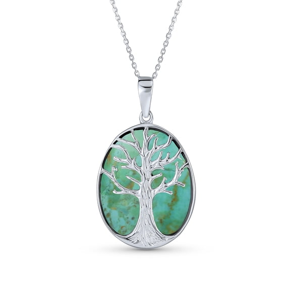 Bling Jewelry Womens Lapis Turquoise Abalone Tree of Life Pendant Necklace in Sterling Silver