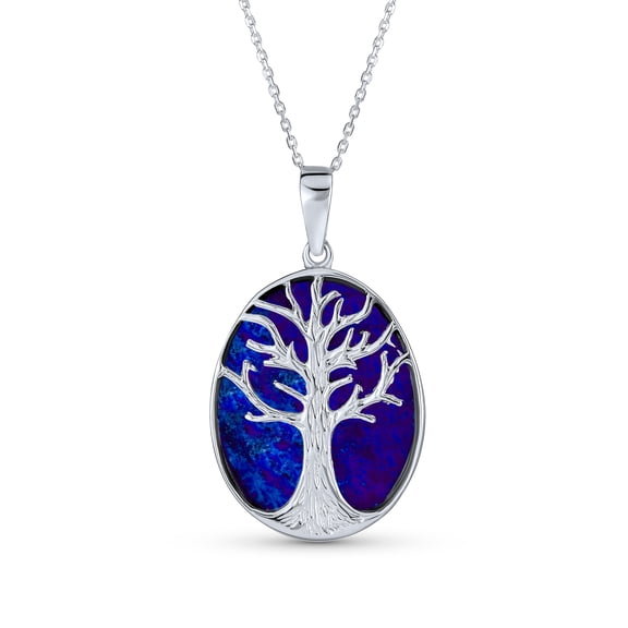 Bling Jewelry Womens Blue Lapis Abalone Tree of Life Pendant Necklace .925 Sterling Silver
