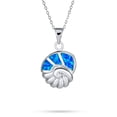 thumbnail image 1 of Bling Jewelry Womens Large Blue Gemstone Opal Inlay Nautical Beach Shell Pendant Necklace Silver, 1 of 4
