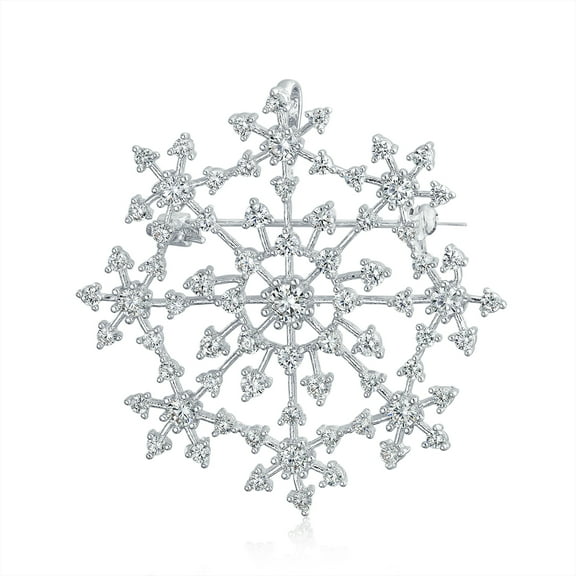 Bling Jewelry Womens Large CZ Pave Snowflake Brooch Pin Silver Plated Brass Winter Holiday