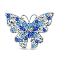 Bling Jewelry Womens Blue Crystal Filigree Statement Butterfly Brooch Pin Silver
