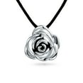 thumbnail image 1 of Bling Jewelry Womens Large Statement Flower Rose Pendant Necklace Black Silk Cord Hollow Oxidized Sterling Silver, 1 of 4
