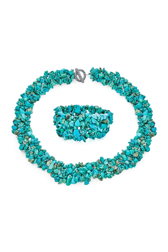 Womens Gemstone Multi Strand Collar Stretch Necklace Bracelet Set