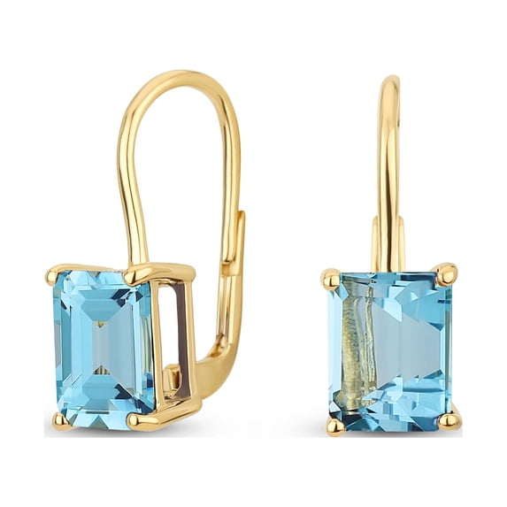 Bling Jewelry Womens Large Gemstone Swiss Blue Topaz Emerald Cut Drop Earrings Gold Plated 925 Silver