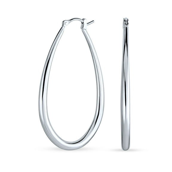 Bling Jewelry Womens Large Oval Polished Hoop Huggie Earrings Silver 2 Inch