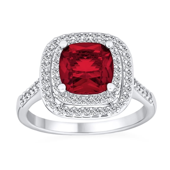 Bling Jewelry Womens Cubic Zirconia CZ Red Cushion Cut Art Deco Style Cocktail Statement Ring