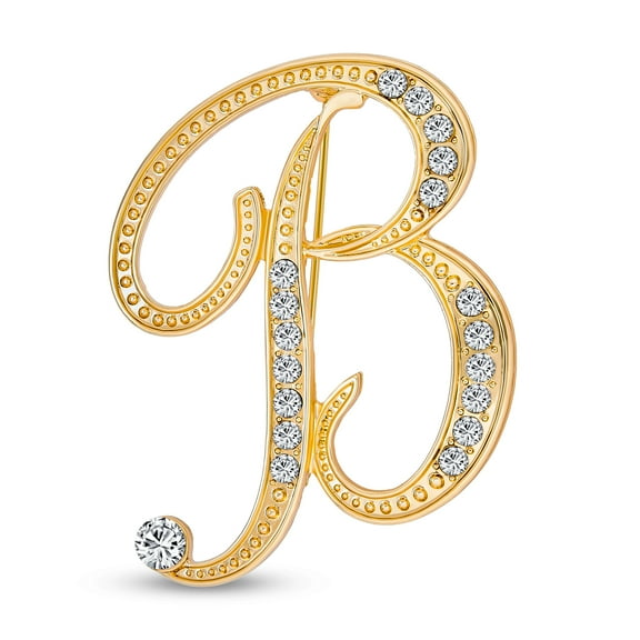 Bling Jewelry Womens Large Statement ABC Pave Crystal Monogram Brooche Pin in Gold or Silver Plated