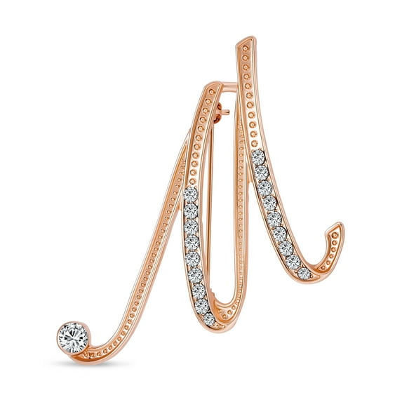 Bling Jewelry Womens Large Statement ABC Crystal Letters Initial Lapel Pin Brooch Rose Gold Plated