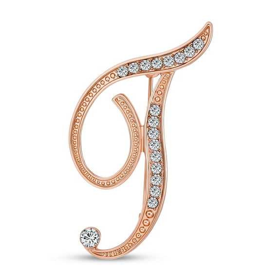 Bling Jewelry Womens Large Statement ABC Crystal Letters Initial Lapel Pin Brooch Rose Gold Plated