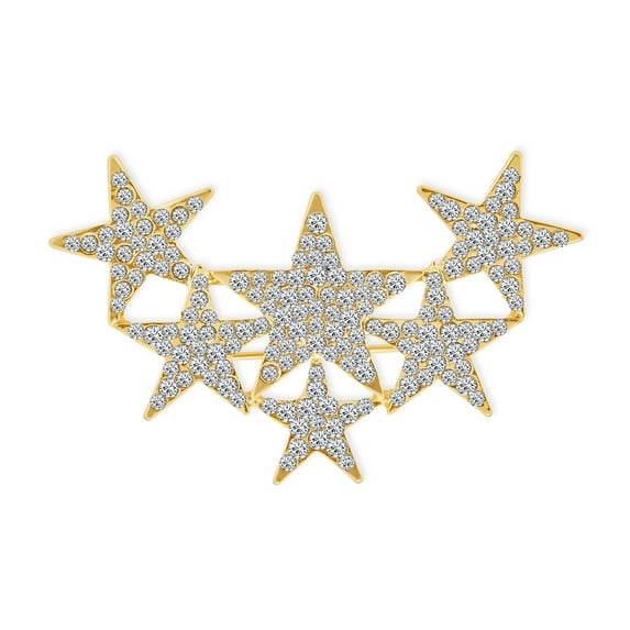 Bling Jewelry Womens Large Statement Celestial Patriotic USA Rock Star Crystal Brooch Pin Gold Plated