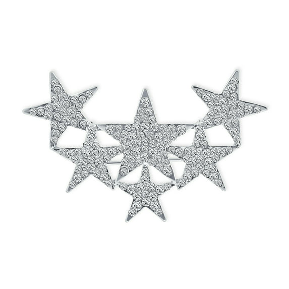 Bling Jewelry Womens Large Celestial Patriotic USA Rock Star Crystal Brooch Pin Silver Plated