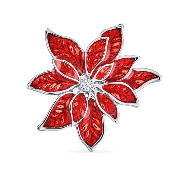 Bling Jewelry Womens Large Statement Flower Holiday Brooche Pin Red Enamel Poinsettia Christmas