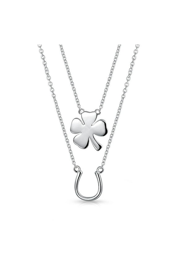 Womens Layered Four Leaf Clover Shamrock Pendant Necklace Silver Western Jewelry