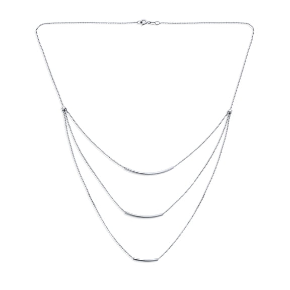 Bling Jewelry Womens Layered Multi Triple Strand Chain Curved Bar Necklace .925 Sterling Silver