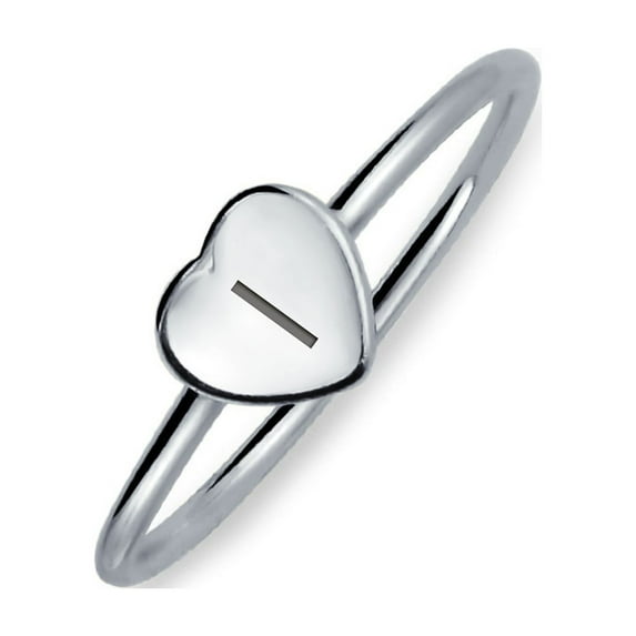 Bling Jewelry Womens Letter I Block Alphabet Initial Heart Monogram Signet Ring .925 Silver Engraved