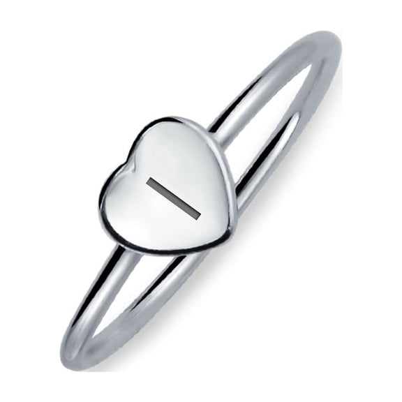 Bling Jewelry Womens Letter I Block Alphabet Initial Heart Monogram Signet Ring .925 Silver Engraved