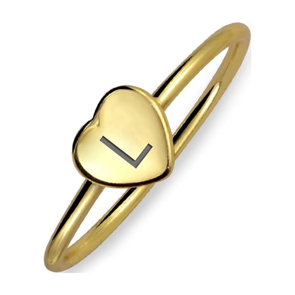 Bling Jewelry Womens Letter L Block Alphabet Initial Heart Monogram Signet Ring Gold Plated Engraved