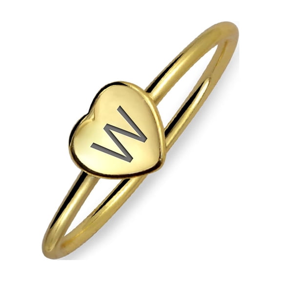 Bling Jewelry Womens Letter W Block Alphabet Initial Heart Monogram Signet Ring Gold Plated Engraved