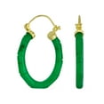 thumbnail image 1 of Bling Jewelry Womens Green Jade Gemstone Bamboo CZ Hoop Earrings 14K Gold Plated, 1 of 4
