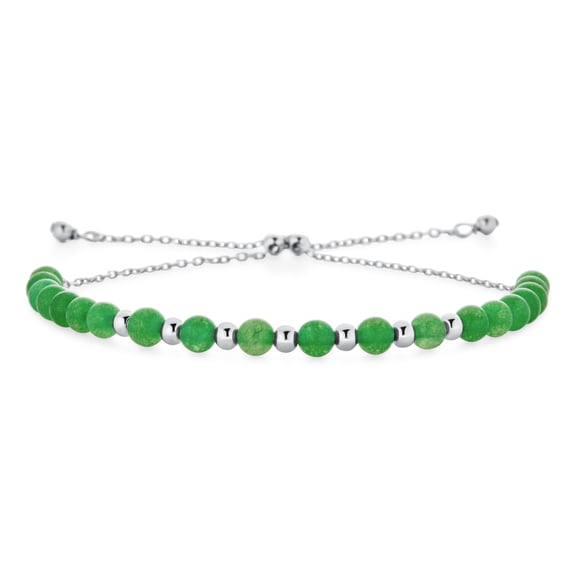 Bling Jewelry Womens Green Jade Gemstone Seed Bead Bolo Bracelet Adjustable Sterling Silver 6-7 Inch