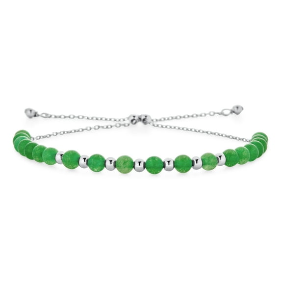 Bling Jewelry Womens Green Jade Gemstone Seed Bead Bolo Bracelet Adjustable Sterling Silver 6-7 Inch