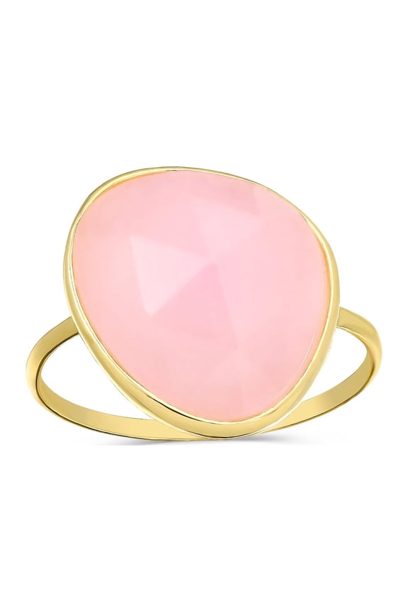 Womens Light Green Silver Ring Large Simulated Chalcedony Quartz Stone 14K Gold Plated