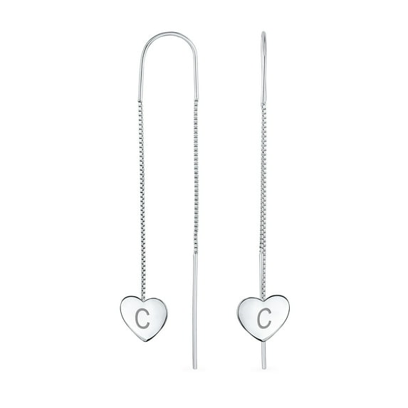 Bling Jewelry Womens Lightweight Long Flat Heart Chain Threader Earrings Sterling Silver U Hook
