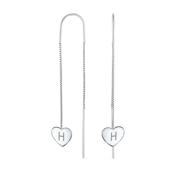 Bling Jewelry Womens Lightweight Long Flat Heart Chain Threader Earrings Sterling Silver U Hook