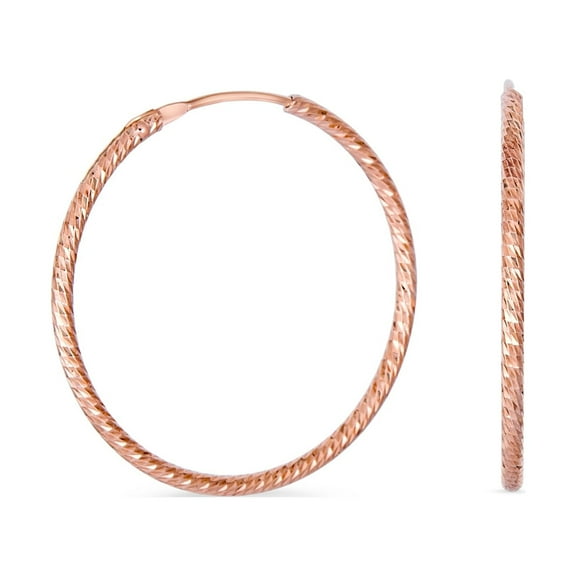 Bling Jewelry Womens Lightweight Rose Gold Hoop Huggie Earrings Diamond Cut Twist Sterling Silver