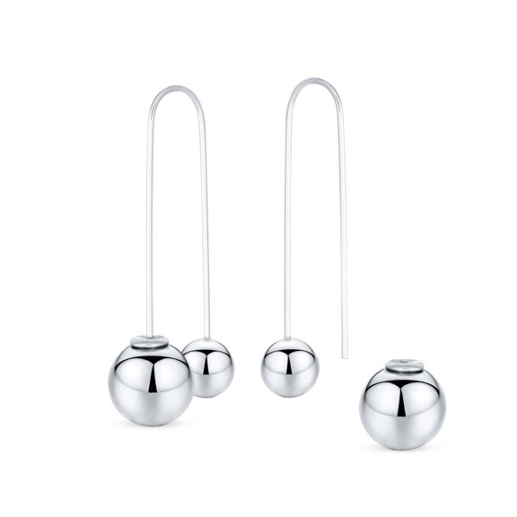 Bling Jewelry Womens Long Wire Double Bead Ball Threader Earrings .925 Sterling Silver