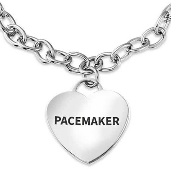 Bling Jewelry Womens Link Chain Red Medical ID Bracelet with Heart Tag Silver Tone 7-7.5 Inch