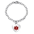thumbnail image 1 of Bling Jewelry Womens Link Chain Red Medical ID Bracelet with Heart Tag Silver Tone 7-7.5 Inch, 1 of 5