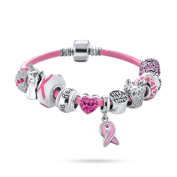 Bling Jewelry Womens Live Laugh Cancer Survivor Pink Bead Charm Bracelet Sterling Silver