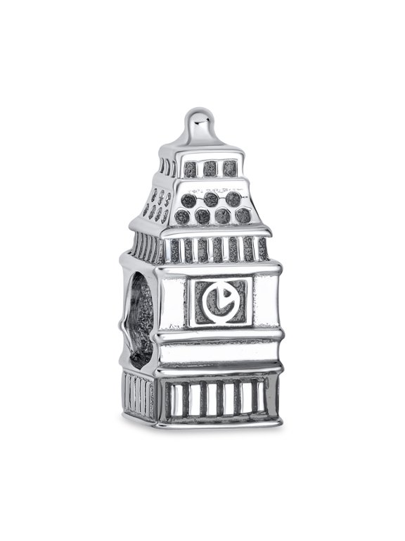 Womens Landmark Clock Tower Big Ben Charm Bead for Bracelet .925 Sterling Silver