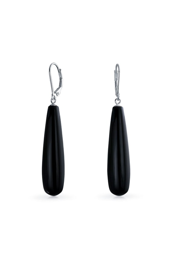 Womens Long Linear Quartz Turquoise Onyx Gemstone Dangle Earrings