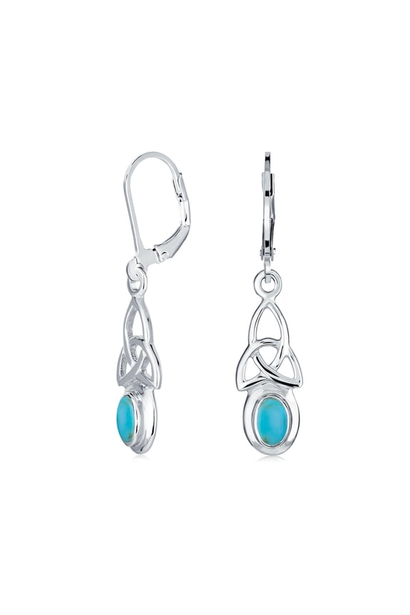 Womens Love Knot Oval Bezel Gemstone Dangle Earrings Celtic Western Jewelry Silver
