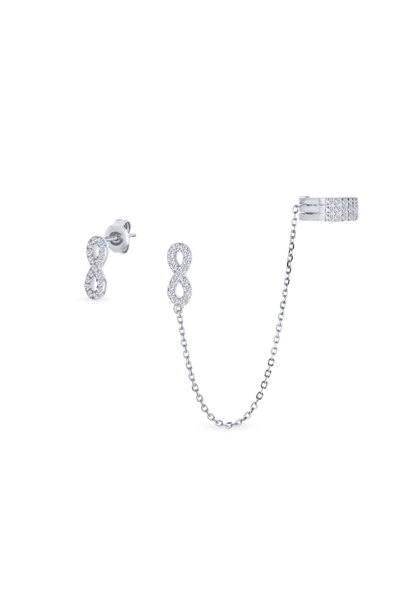 Womens Forever Love Ear Cuff Cartilage Wrap Infinity Earring & CZ Stud .925 Silver