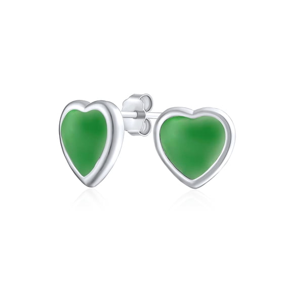 Bling Jewelry Womens Lovers Bezel Set Green Jade Heart Stud Earrings Sterling Silver Gift