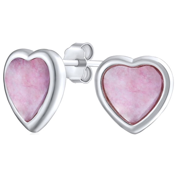 Bling Jewelry Womens Lovers Bezel Set Rose Quartz Heart Stud Earrings Sterling Silver Gift