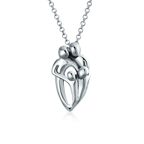 Bling Jewelry Womens Loving Heart Family Pendant Necklace for Mom Wife - Rose Gold Sterling Silver